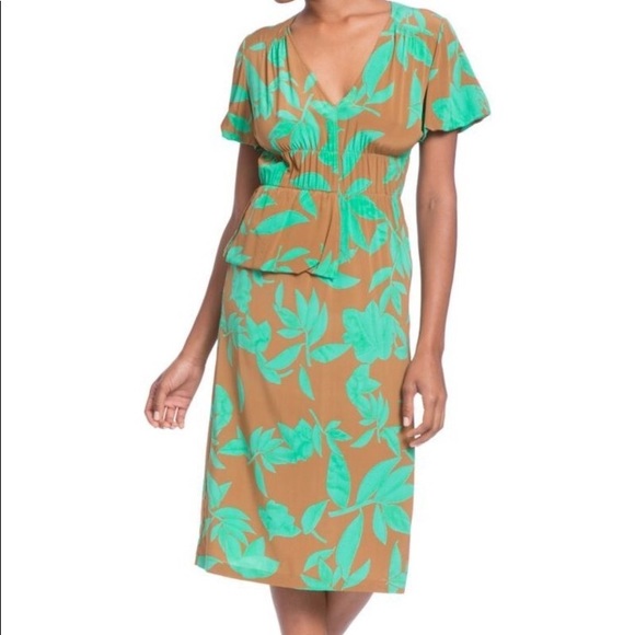 Tracy Reese Printed Half-Peplum Silk Midi Dress - Picture 4 of 6